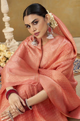 Coral Peach Silk Woven Saree