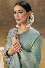 Turquoise Green Ombre Silk Woven Saree