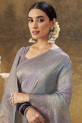 Grey and Multi Ombre Silk Woven Saree