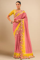 Pink Silk Paisley Butti Saree with Contrast Embroidered and Sequin Work Border