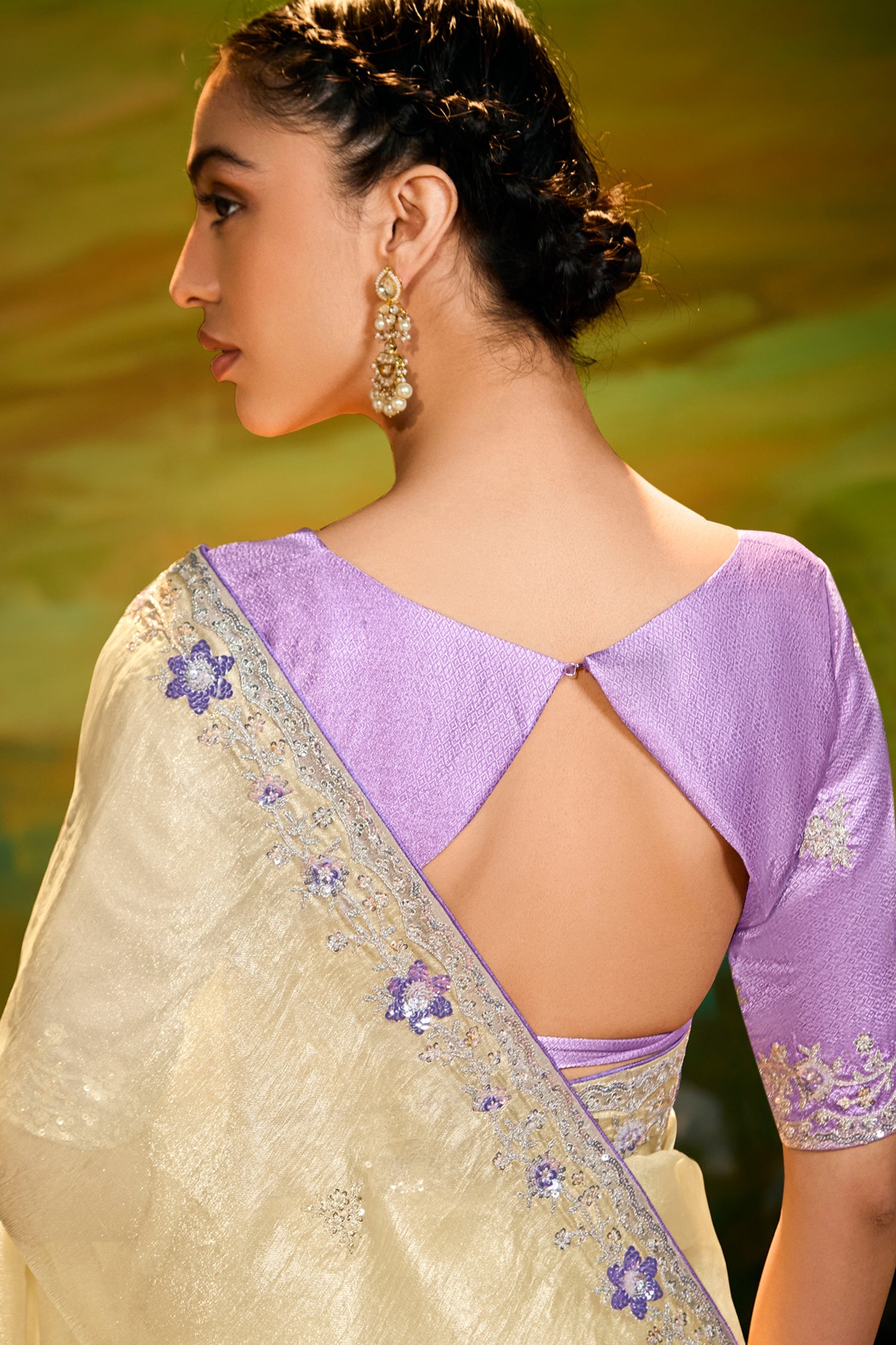 Light Yellow Tissue Organza Saree with Sequin and Embroidery Work