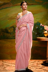 Light Pink Glass Tissue Sequin Embroidered Saree