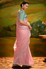 Light Pink Glass Tissue Sequin Embroidered Saree
