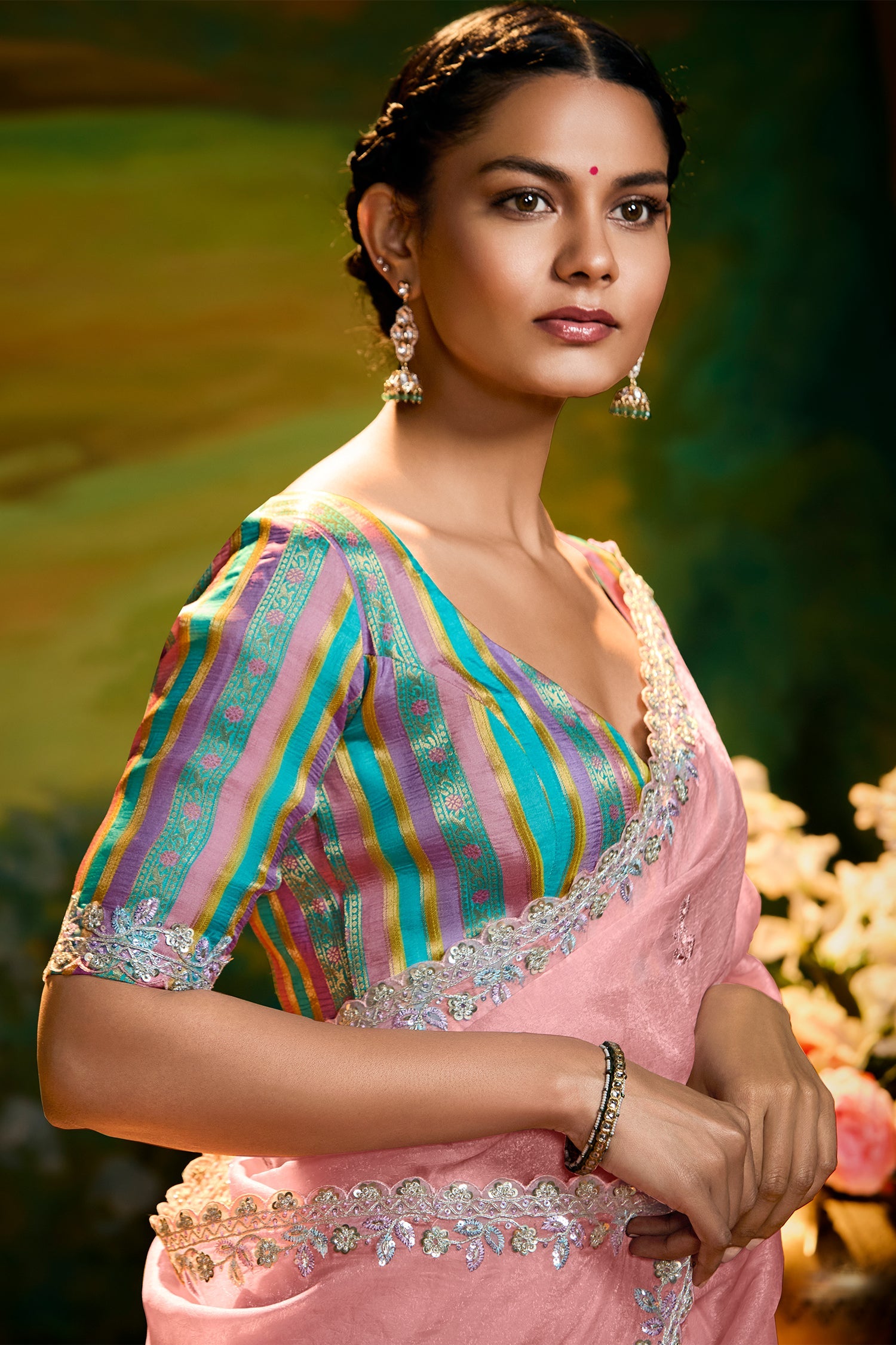 Light Pink Glass Tissue Sequin Embroidered Saree