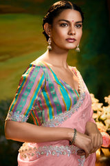Light Pink Glass Tissue Sequin Embroidered Saree