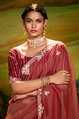 Carmine Maroon Crush Tissue Saree with Sequin Embroidery Work