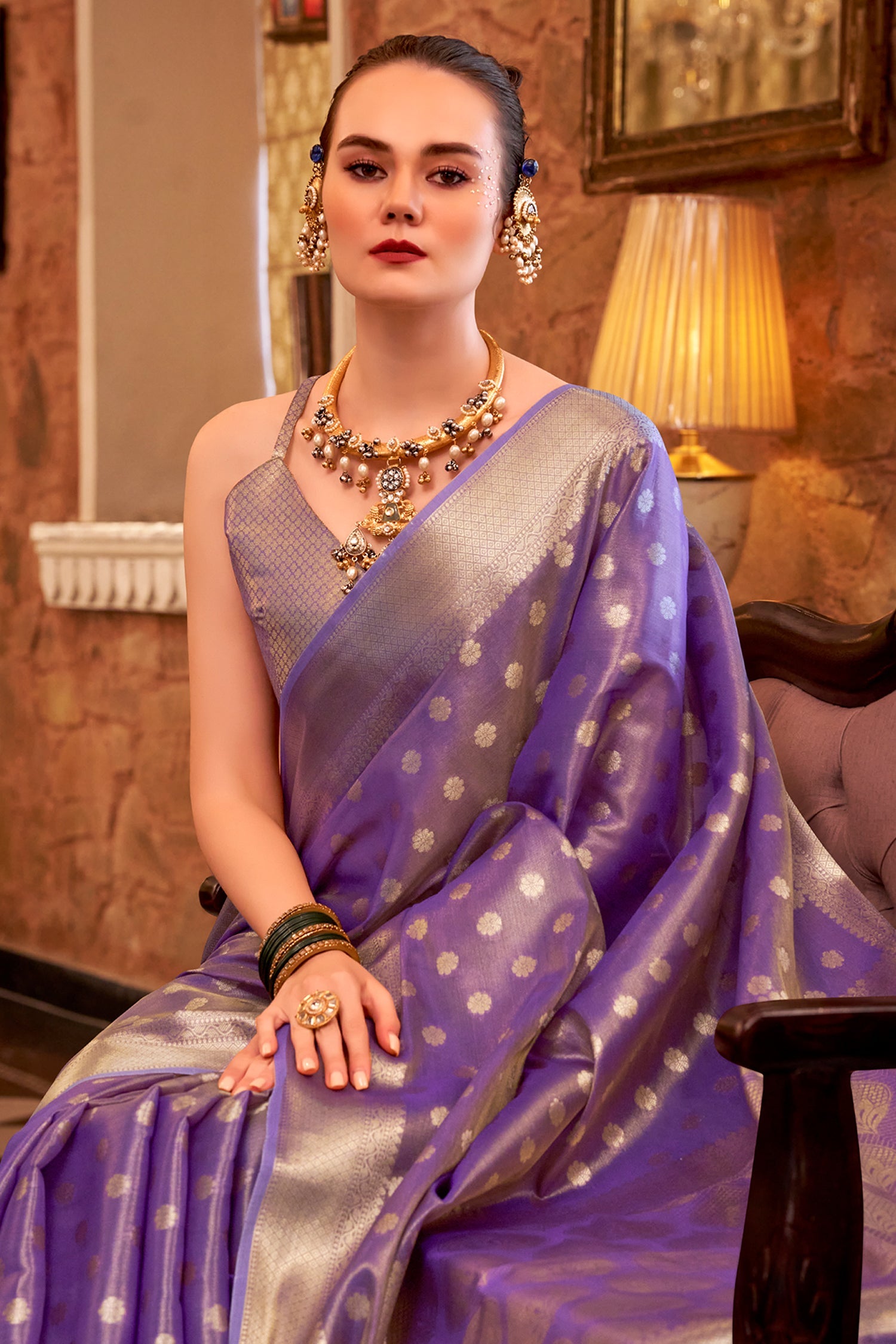 Purple Handloom Zari Tissue Woven Saree