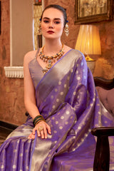 Purple Handloom Zari Tissue Woven Saree