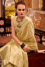 Golden Handloom Zari Tissue Woven Saree - gold saree handloom