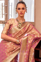 Pink Handloom Zari Tissue Woven Saree