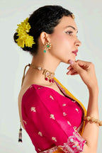Orange and Pink Organza Plain Saree with Sequin Work - orange organza saree