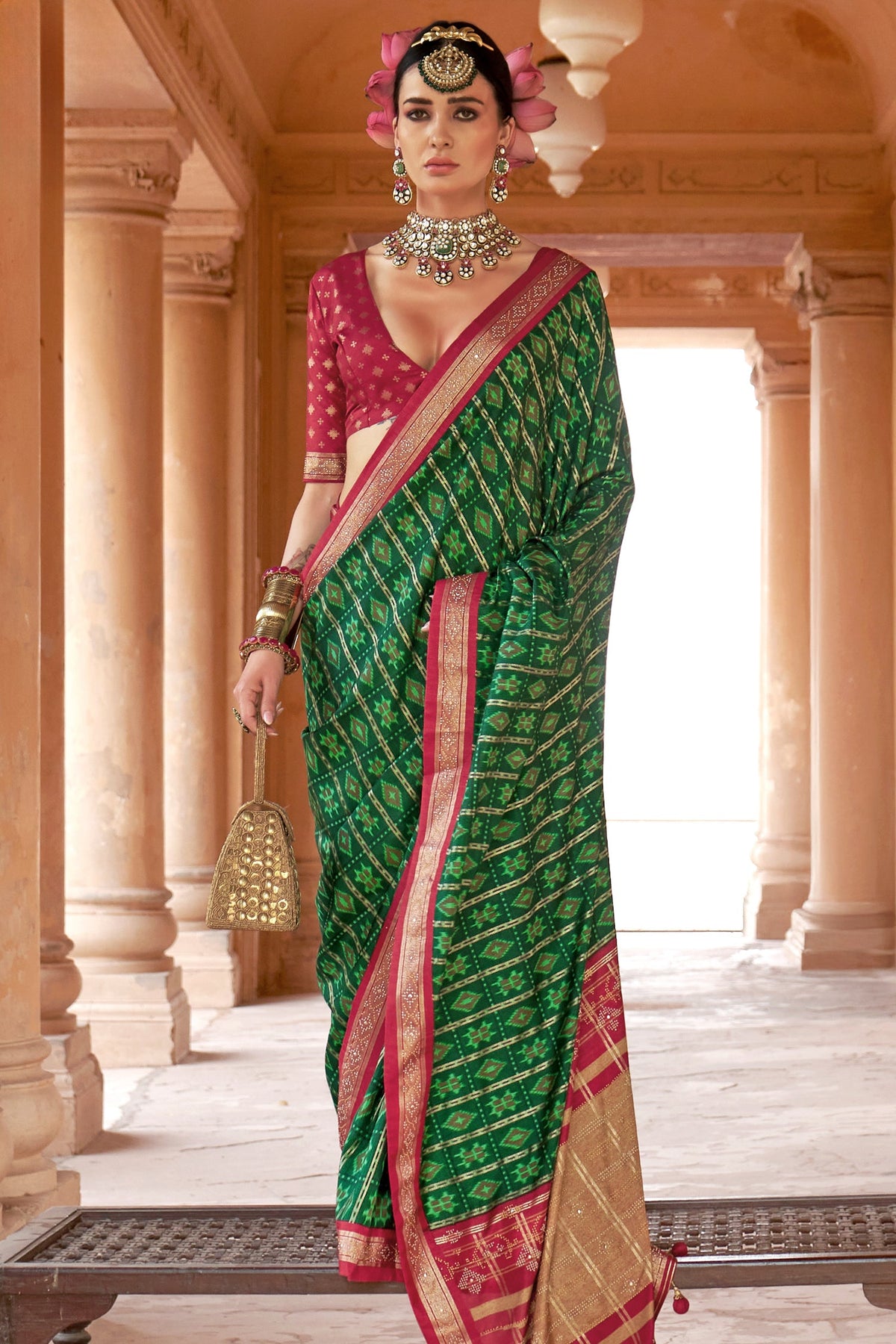 Green Art Silk Patola Printed Saree