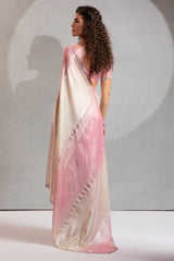 Pink and Cream Satin Silk Saree with Swarovski Work