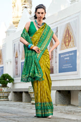 Mustard Art Silk Ikkat Printed Saree