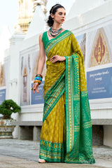 Mustard Art Silk Ikkat Printed Saree