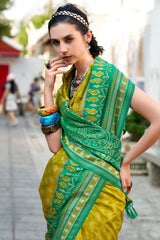 Mustard Art Silk Ikkat Printed Saree