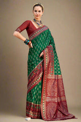 Dark Green Art Silk Ikkat Printed Saree