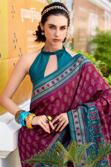Purple Art Silk Ikkat Printed Saree