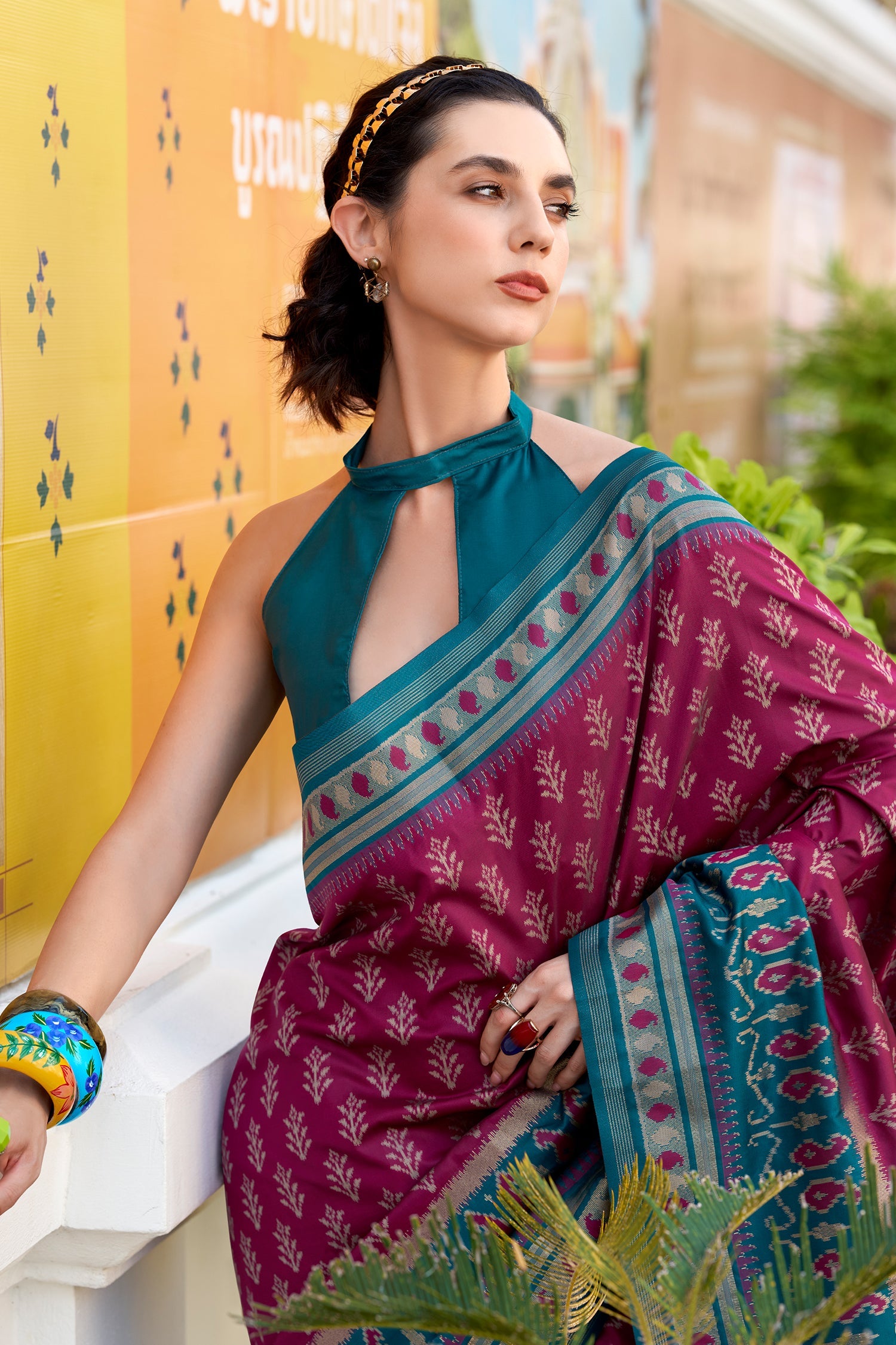 Purple Art Silk Ikkat Printed Saree