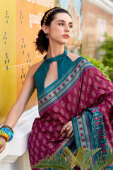 Purple Art Silk Ikkat Printed Saree
