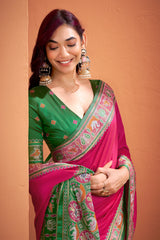 Dark Pink Art Silk Patola Print Border and Pallu