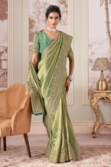 Green Jacquard Silk Embroidered Saree