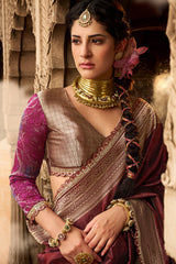 Maroon Banarasi Semi Silk Saree