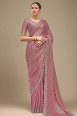 Light Pink Tissue Silk Saree with Swarovski Work