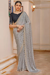 Grey Silk Saree with Swarovski Work