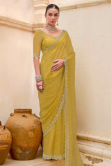 Yellow Tissue Silk Saree with Swarovski Work