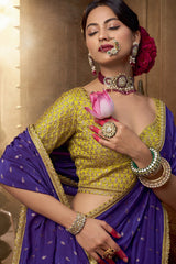 Purple Viscose Crepe Weave Butta Saree with Embroidered Border