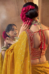 Yellow Viscose Crepe Weave Butta Saree with Embroidered Border