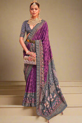 Purple Art Silk Saree with Contrast Pallu and Border