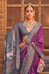 Purple Art Silk Saree with Contrast Pallu and Border