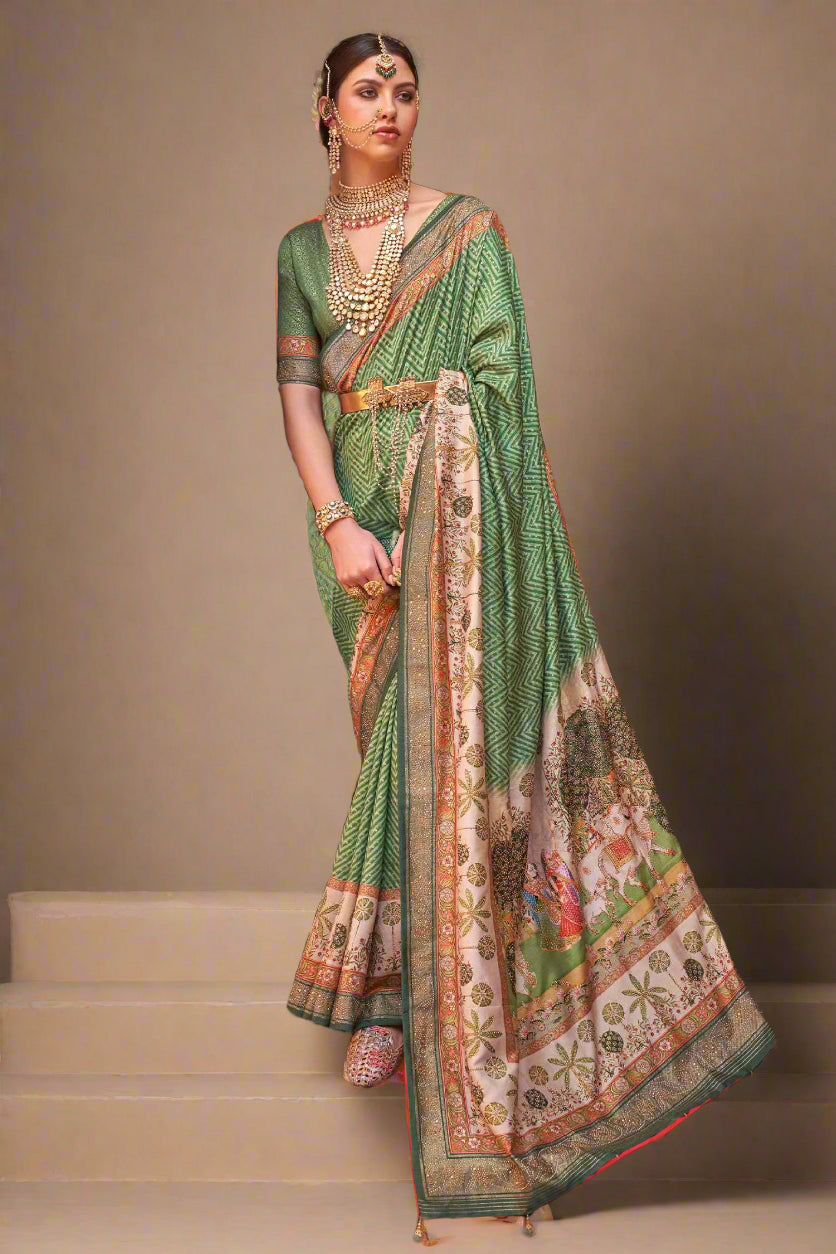 Light Green Art Silk Saree with Contrast Pallu and Border