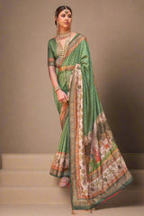 Light Green Art Silk Saree with Contrast Pallu and Border