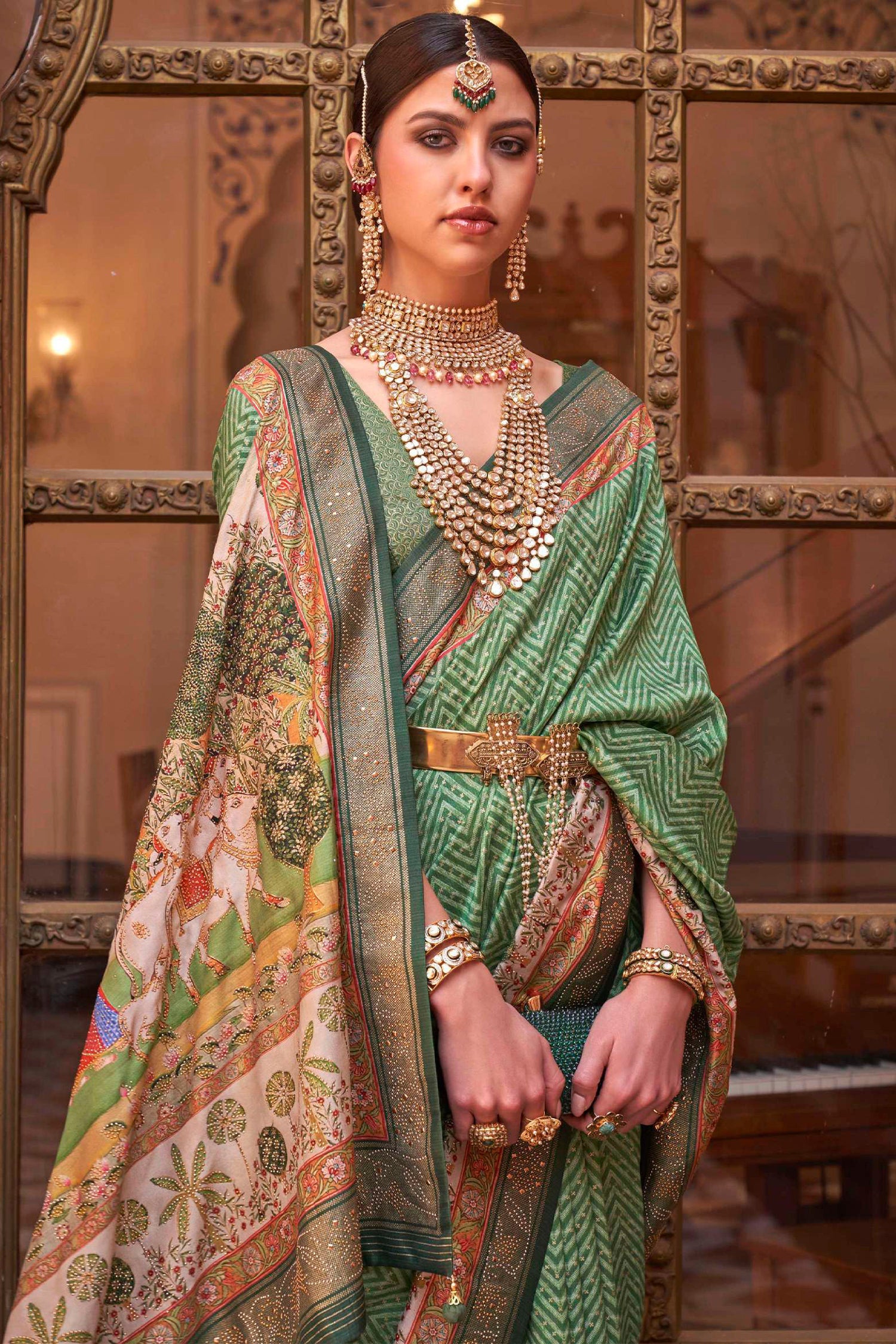 Light Green Art Silk Saree with Contrast Pallu and Border