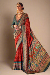 Orange Art Silk Printed Saree