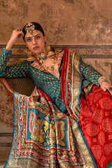 Orange Art Silk Printed Saree