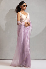 Light Pink Organza Plain Saree with Swarovski Work Border