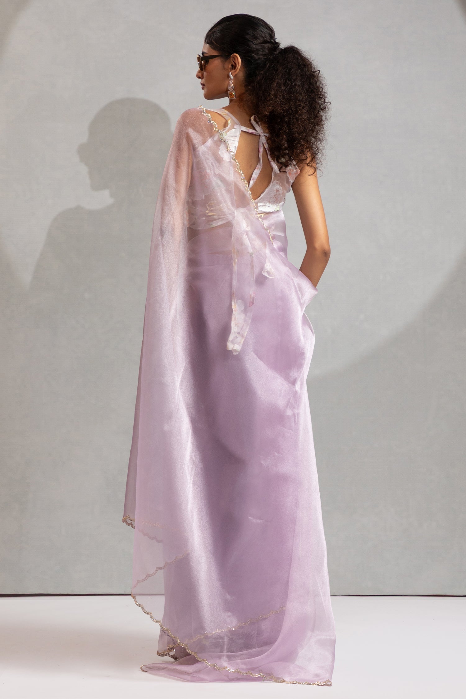 Light Pink Organza Plain Saree with Swarovski Work Border