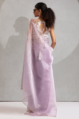 Light Pink Organza Plain Saree with Swarovski Work Border