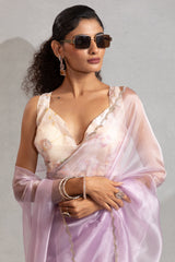 Light Pink Organza Plain Saree with Swarovski Work Border