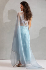 Light Blue Organza Plain Saree with Swarovski Work Border