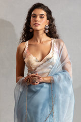 Light Blue Organza Plain Saree with Swarovski Work Border