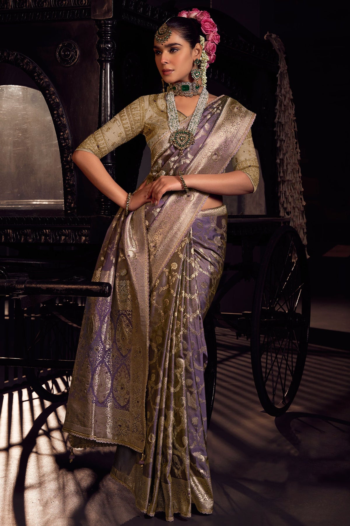 Light Purple Viscose Tissue All Over Woven Saree