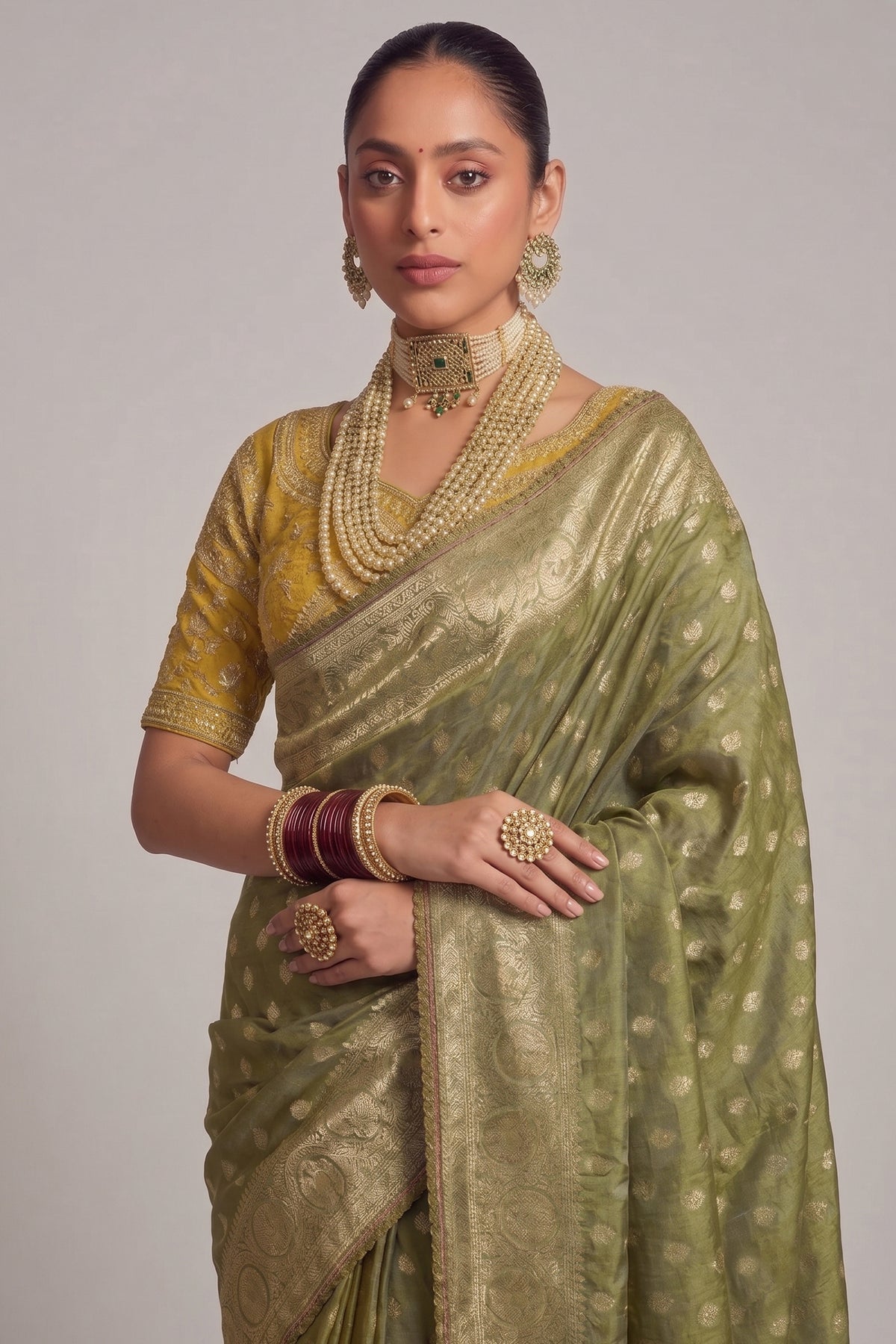 Green Viscose Tissue Saree with Weaving
