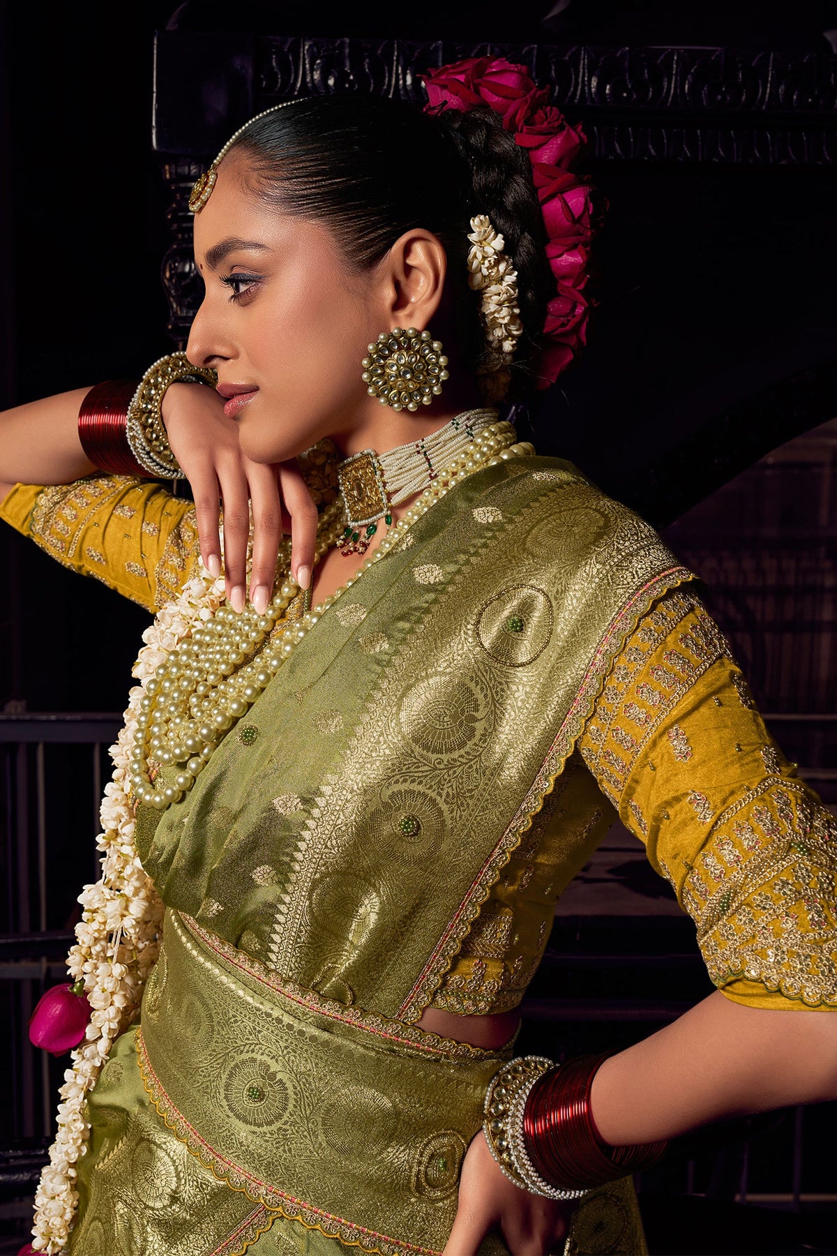 Green Viscose Tissue Saree with Weaving