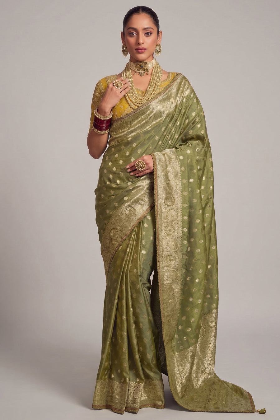 Green Viscose Tissue Saree with Weaving