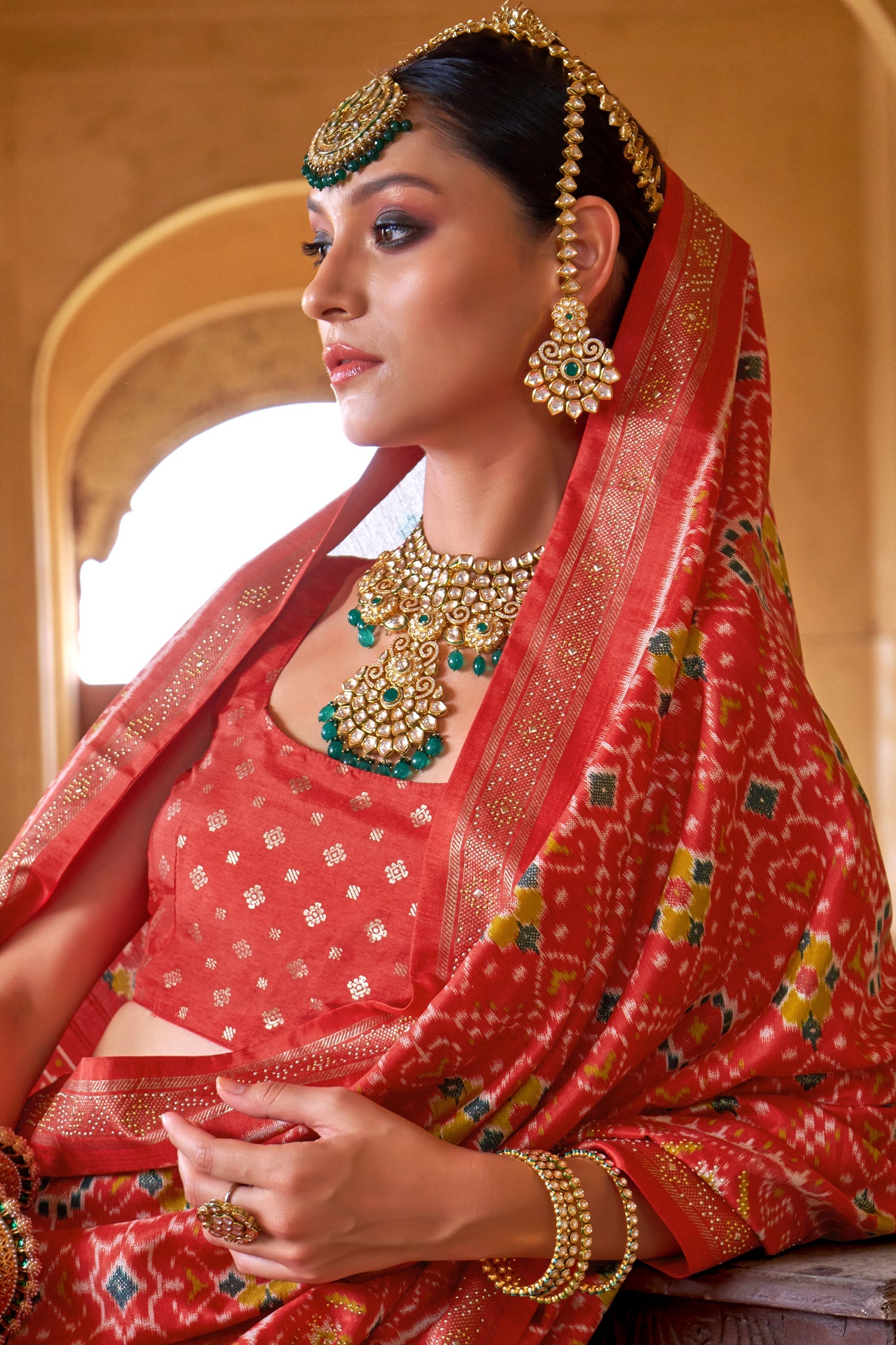 Orange Art Silk Patola Print Saree